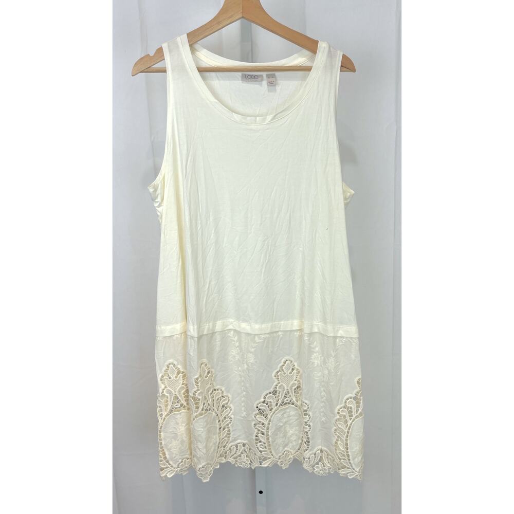 LOGO Lori Goldstein Long Solid Tunic Tank Embroidered Lace Hem A288010 Ivory XL - Picture 7 of 7